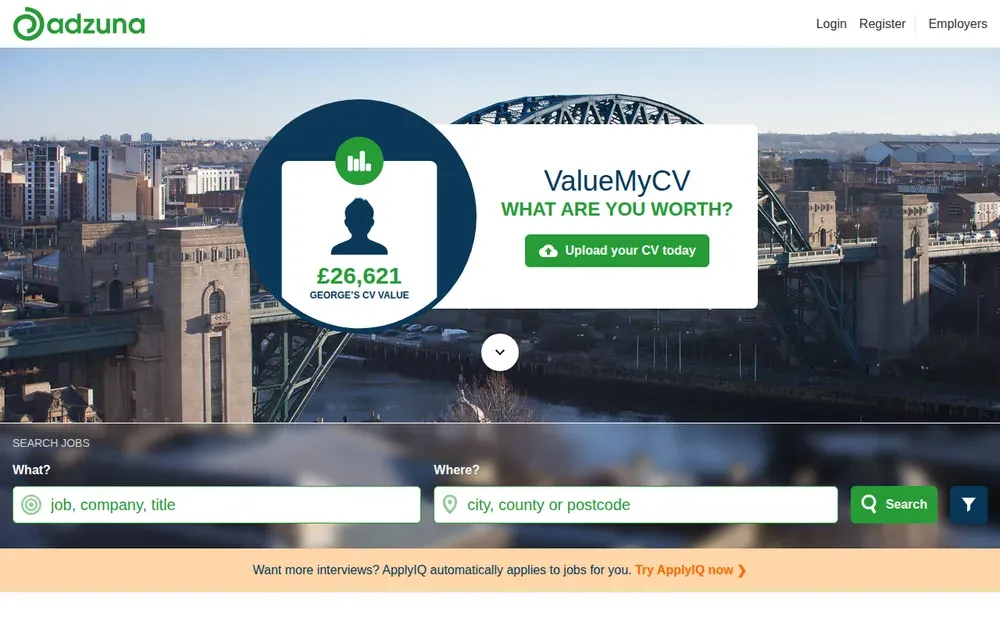 Adzuna — A job search engine that gathers listings from thousands of sites and shows salary estimates alongside them.