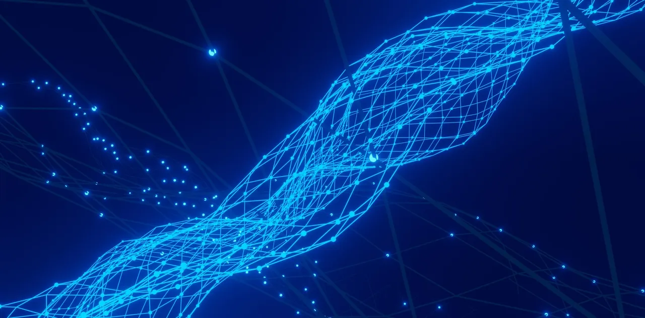 An abstract blue network of glowing lines and points