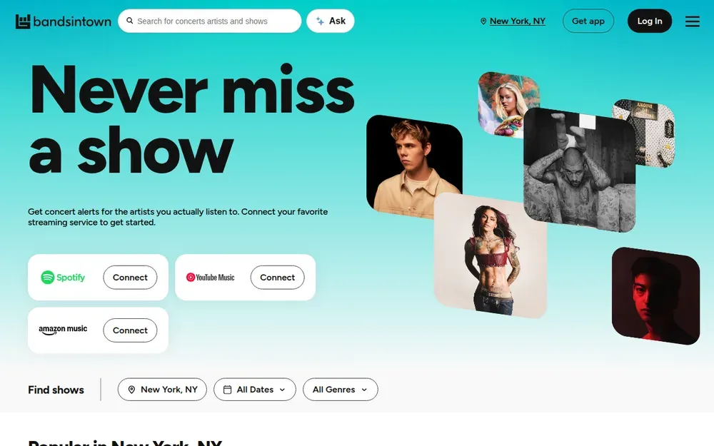 Bandsintown — Tracks the artists you listen to and alerts you when they play near you.