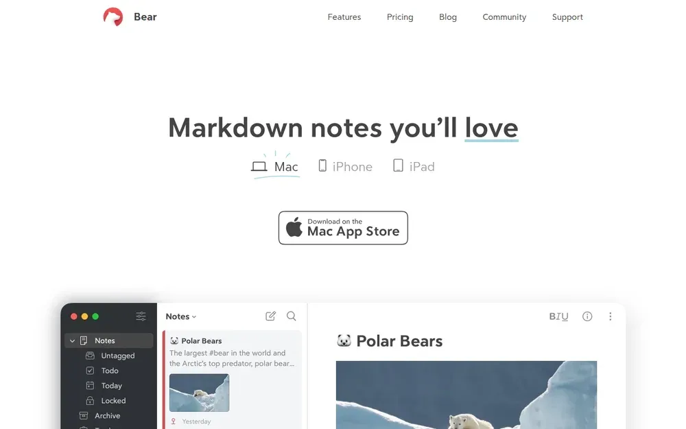 Bear — A Markdown notes app with tags instead of folders.