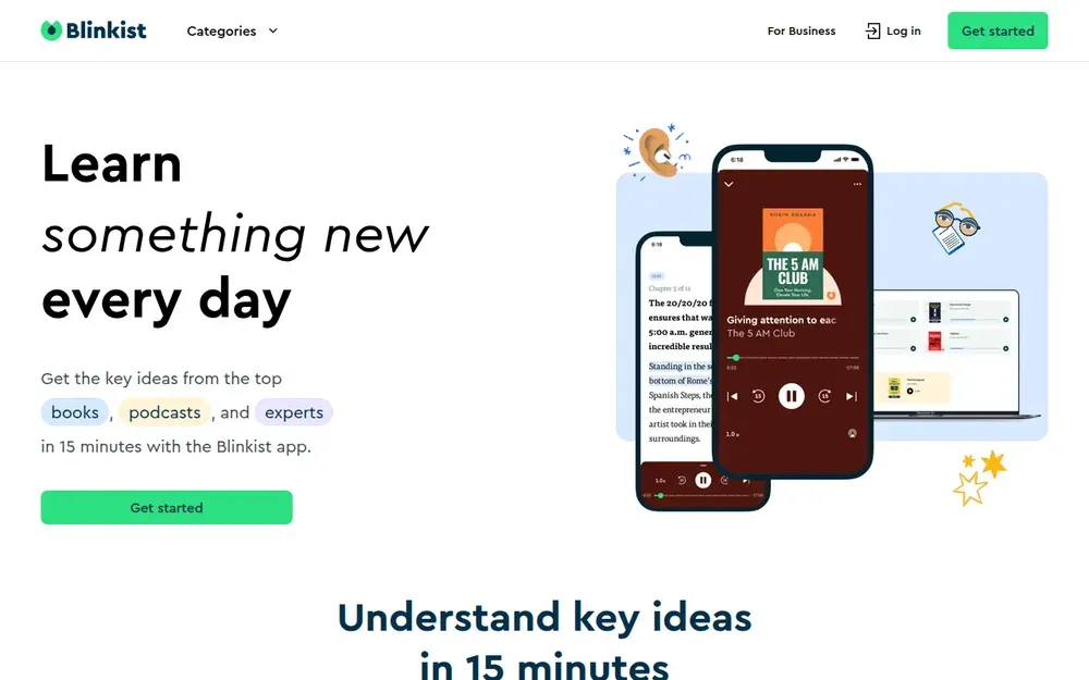 Blinkist — Key ideas from non-fiction books in short text and audio summaries.