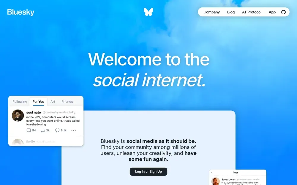 Bluesky — A microblogging network built on an open protocol with user-chosen feeds.