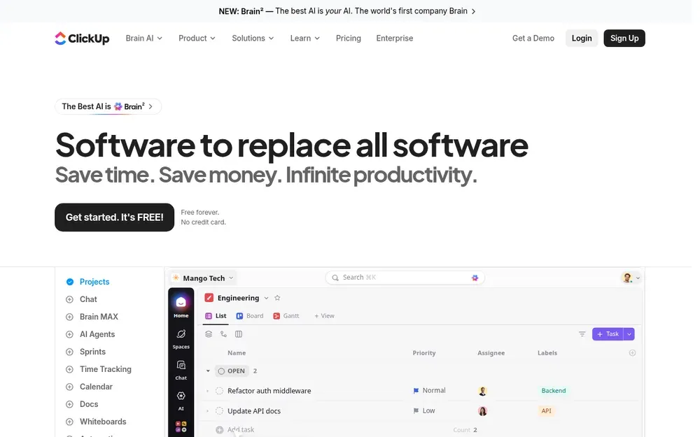 ClickUp — Tasks, docs, goals and chat in one configurable workspace.