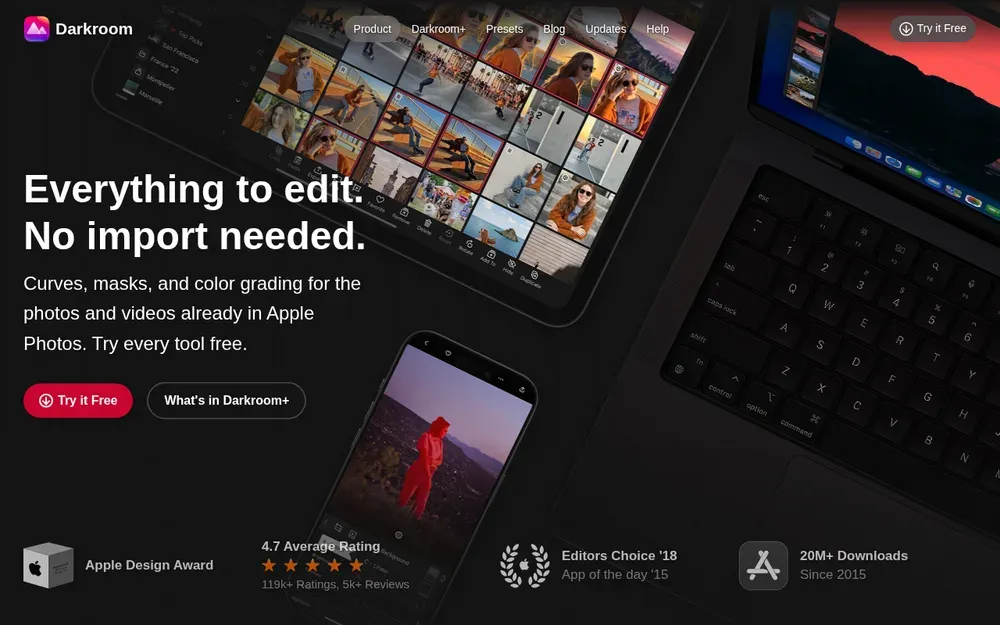 Darkroom — A photo and video editor with presets, curves and batch editing across a whole library.