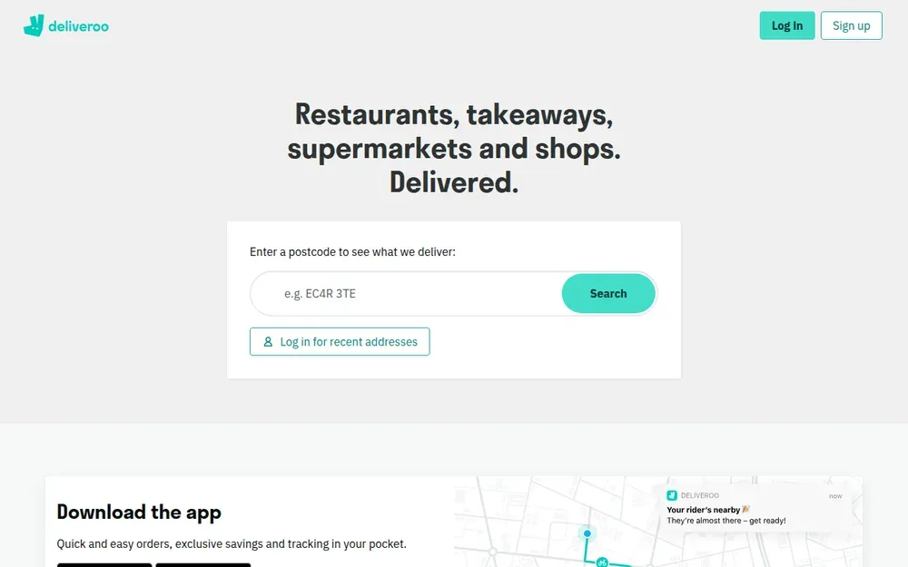 Deliveroo — Restaurant and grocery delivery to your door, brought by a network of riders.