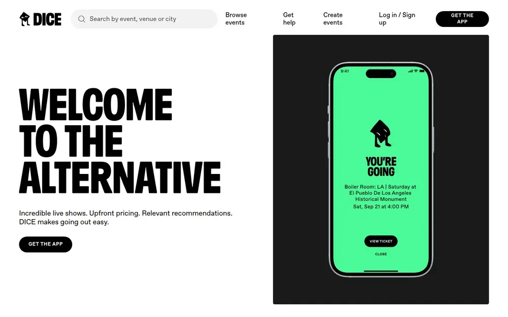DICE — Mobile tickets for gigs and club nights, with a waiting list instead of resale.