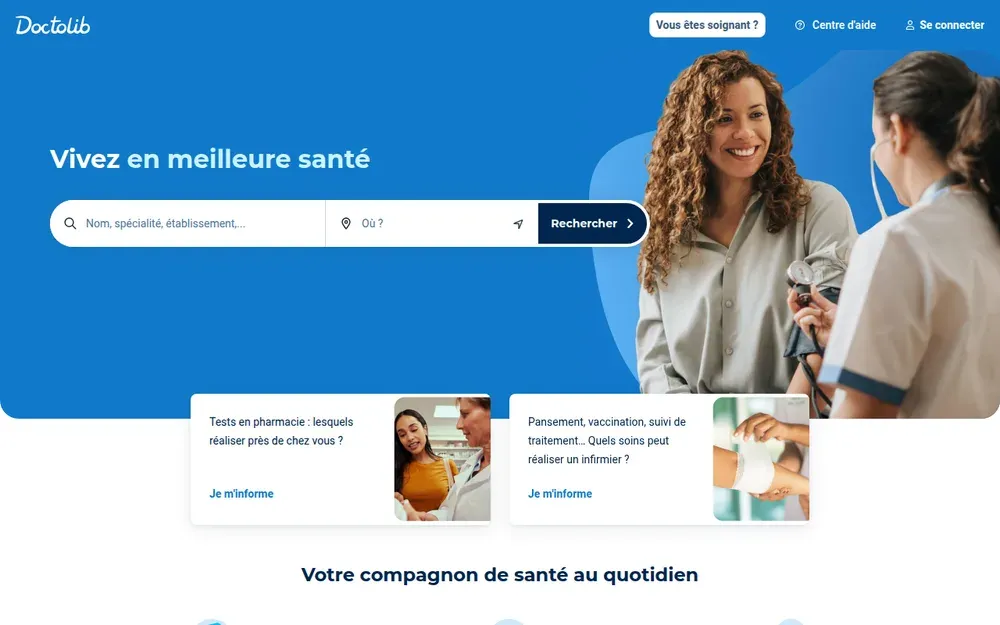 Doctolib — Online booking for doctors, dentists and clinics across France, Germany and Italy, with video consultations.
