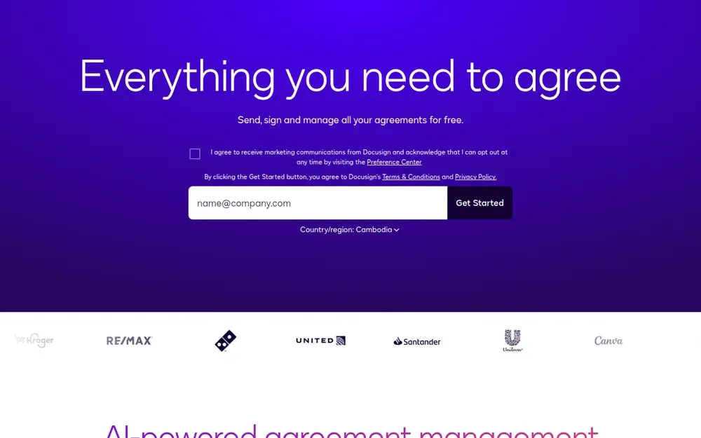 DocuSign — Send documents for electronic signature and track them to completion.