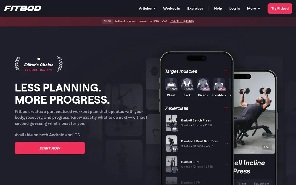 Fitbod — Generates a gym workout from the equipment you have and the muscles you last trained.
