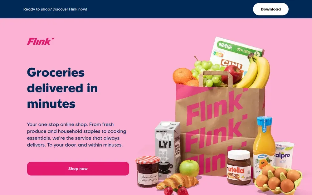 Flink — Supermarket groceries delivered in minutes from neighbourhood hubs in Germany and the Netherlands.