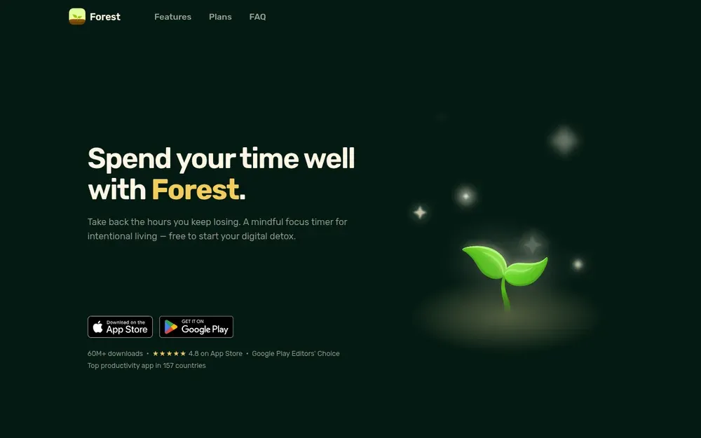 Forest — A focus timer where a tree grows while you stay off your phone.