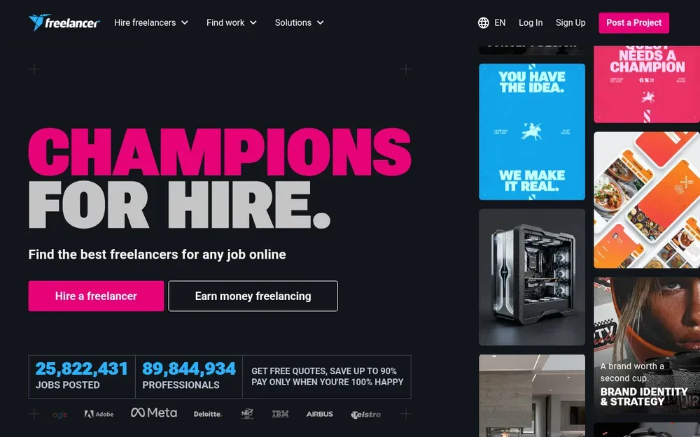 Freelancer — A freelance marketplace built on projects and contests, where employers pick from open bids.