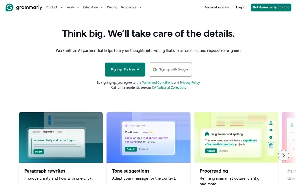 Grammarly — A writing assistant that checks grammar, tone and clarity wherever you type.