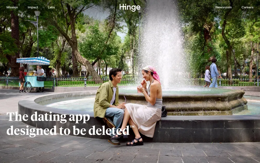 Hinge — A dating app built around profile prompts, where you like and comment on a specific photo or answer rather than swiping.