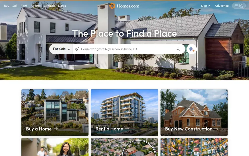 Homes.com — A US home search with listings, neighbourhood guides and school information, and agents shown on every home.