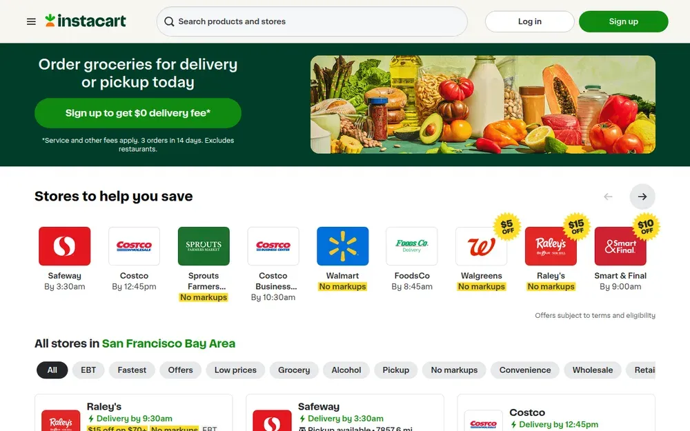 Instacart — Same-day grocery delivery from local supermarkets, picked by personal shoppers.
