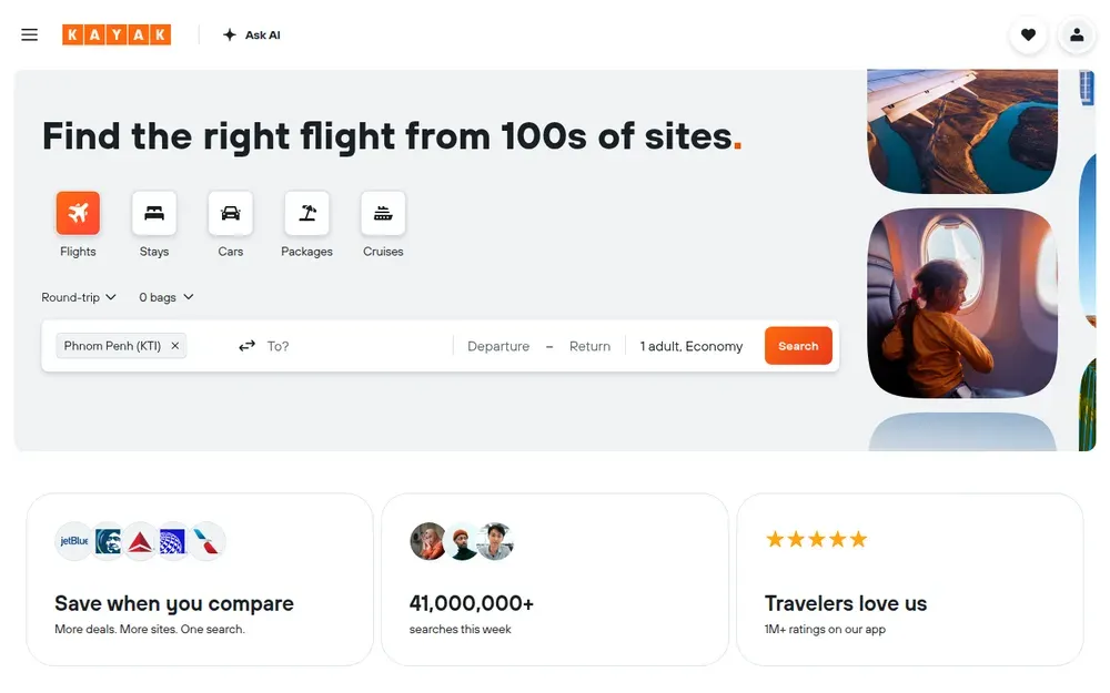 Kayak — Searches many travel sites at once for flights, hotels and cars, and tracks prices.