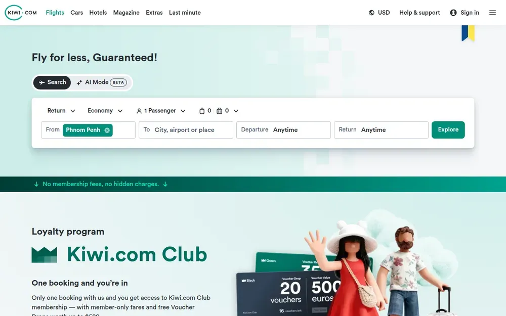 Kiwi.com — A flight search that combines airlines which do not normally sell together into one cheaper itinerary.