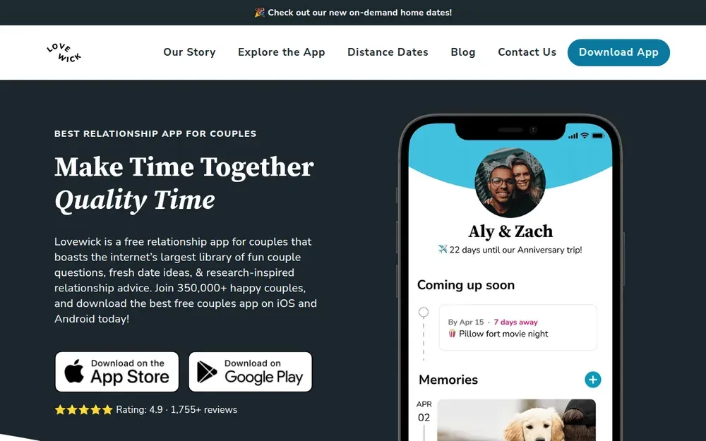 Lovewick — Helps couples remember dates, plan date nights and keep small notes about each other.
