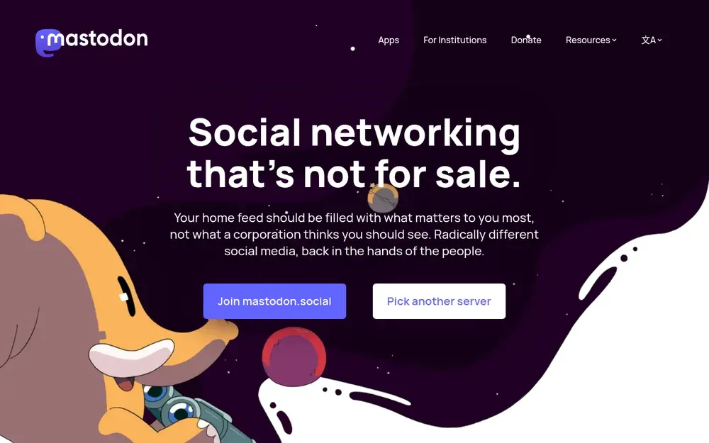 Mastodon — Decentralised microblogging where independent servers talk to each other.