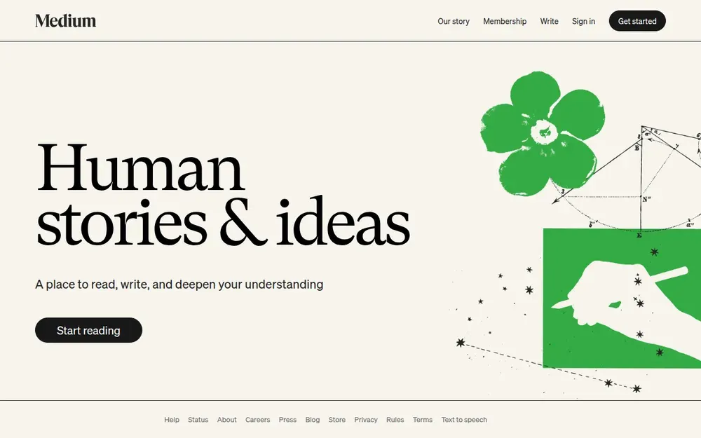 Medium — An open publishing platform where anyone can write and readers pay one membership.