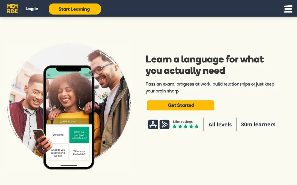 Memrise — Language learning built around video clips of native speakers and spaced repetition.