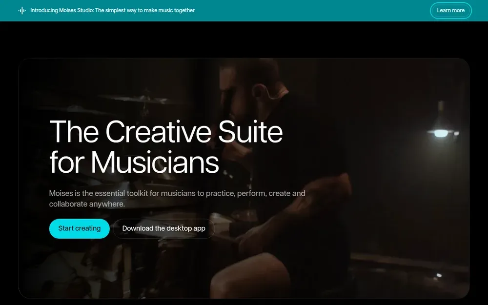 Moises — Separates any song into vocals, drums, bass and other stems using AI.