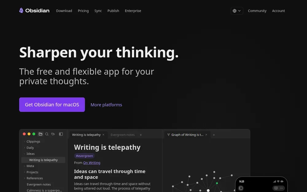 Obsidian — A knowledge base built on local Markdown files, linked into a graph.