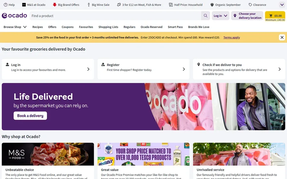 Ocado — An online-only supermarket in the UK that delivers groceries in one-hour slots from automated warehouses.