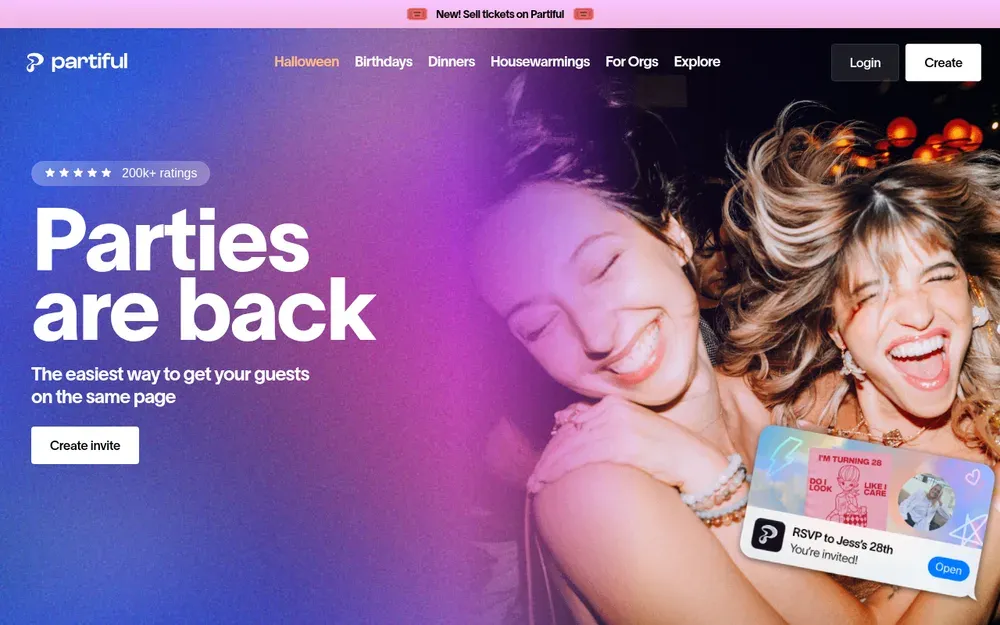 Partiful — Playful invitation pages for parties, with RSVPs by text message.