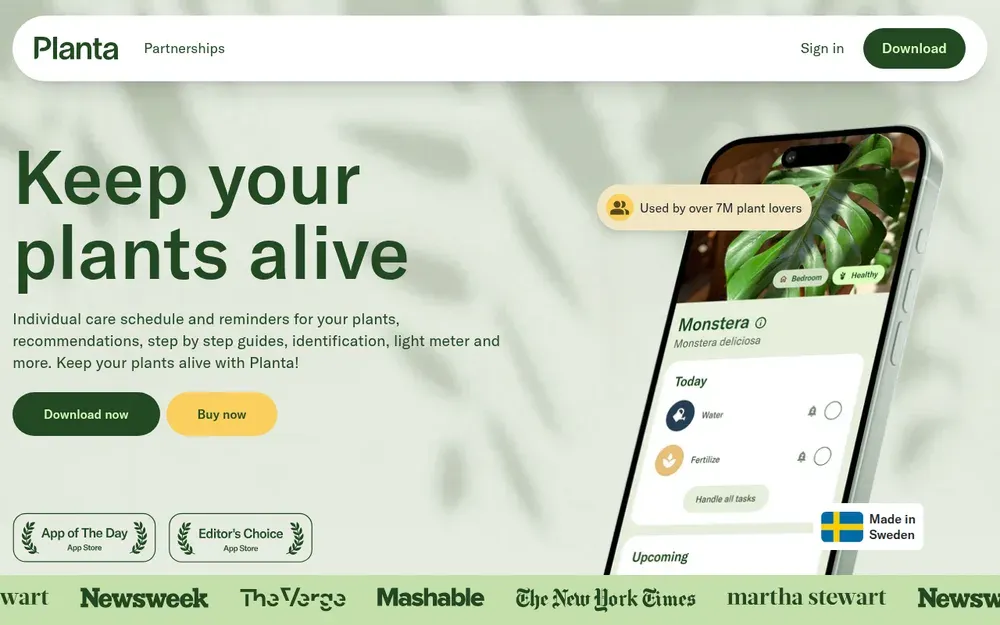 Planta — Identifies your houseplants and tells you when each one needs water, light and fertiliser.
