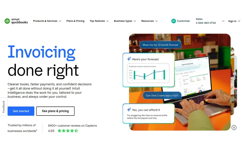 QuickBooks — Small-business accounting software for invoicing, expenses, bank feeds, payroll and tax reports.