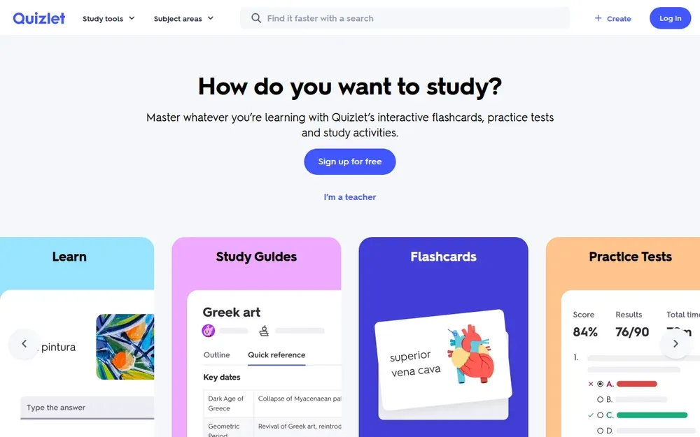 Quizlet — Flashcards and study modes made from sets anyone can create and share.