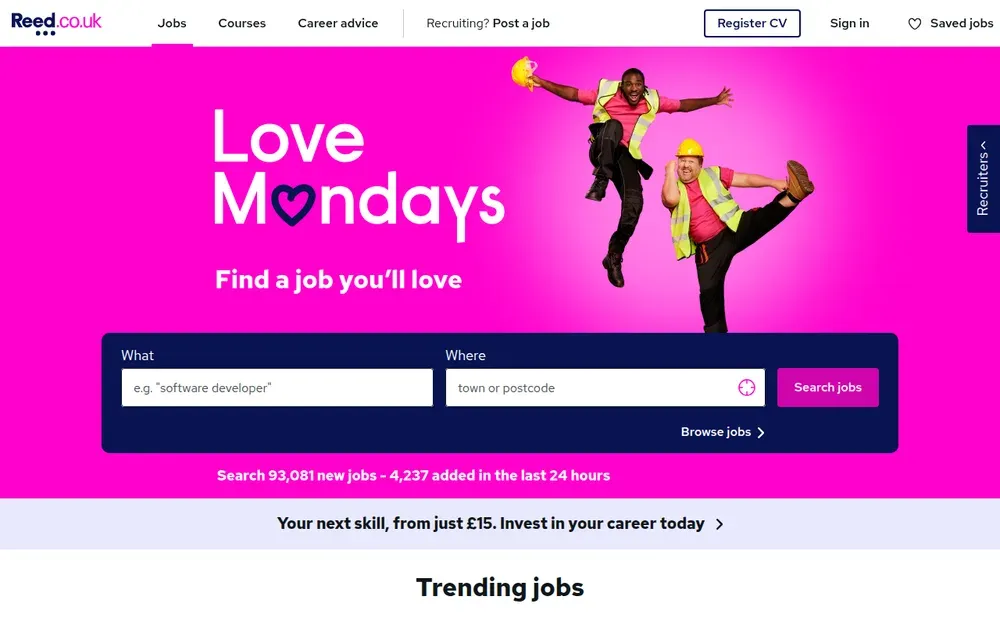 Reed — A UK job board with CV upload, salary guides and online courses alongside the listings.