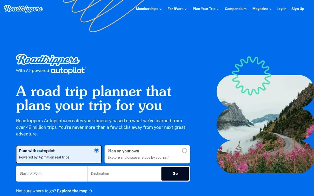 Roadtrippers — Plan a road trip on a map: add stops, find sights and campsites along the route and share the plan.