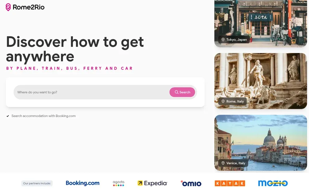 Rome2Rio — Shows every way to get from A to B — plane, train, bus, ferry or car — in one search.