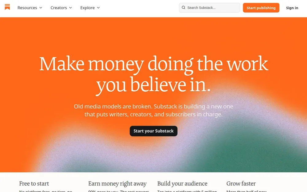 Substack — Lets writers publish newsletters and charge readers for subscriptions.