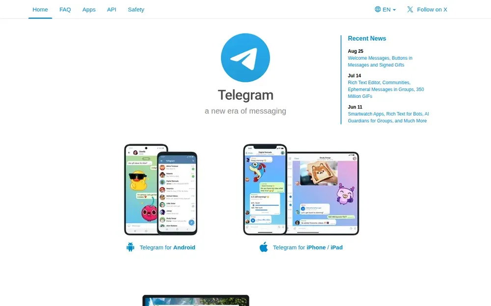 Telegram — Cloud-based messaging with groups, channels and bots, synced across every device.