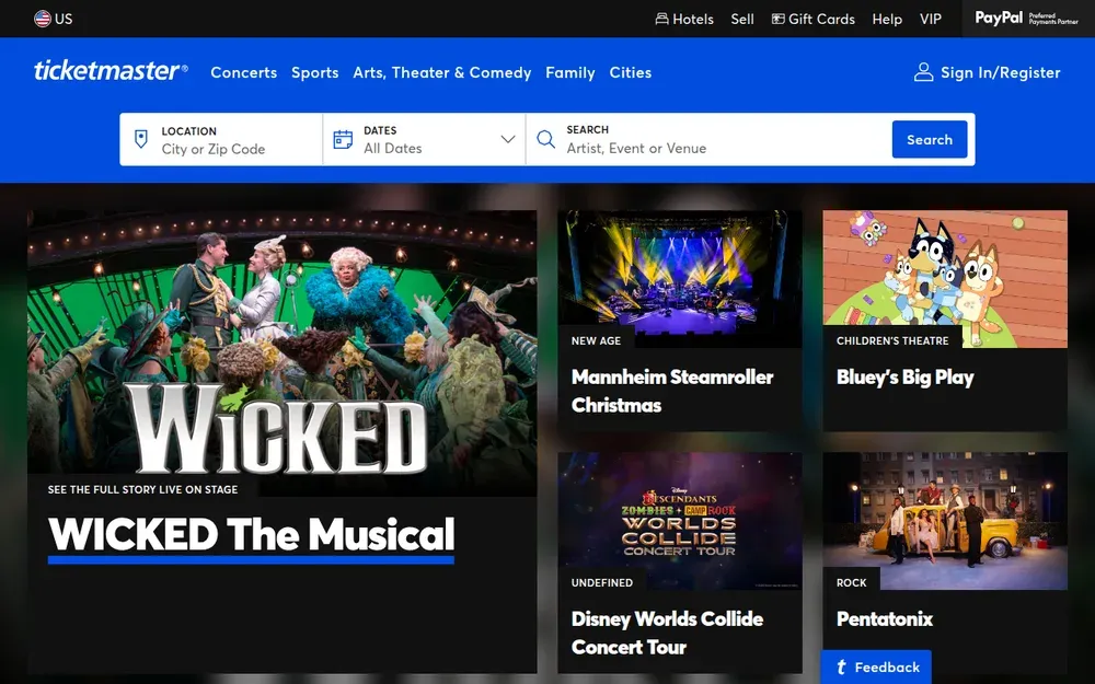 Ticketmaster — Sells tickets for concerts, sport and theatre, with interactive seat maps and mobile entry.