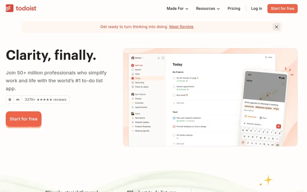 Todoist — A task manager with projects, due dates and natural-language quick entry, synced everywhere.