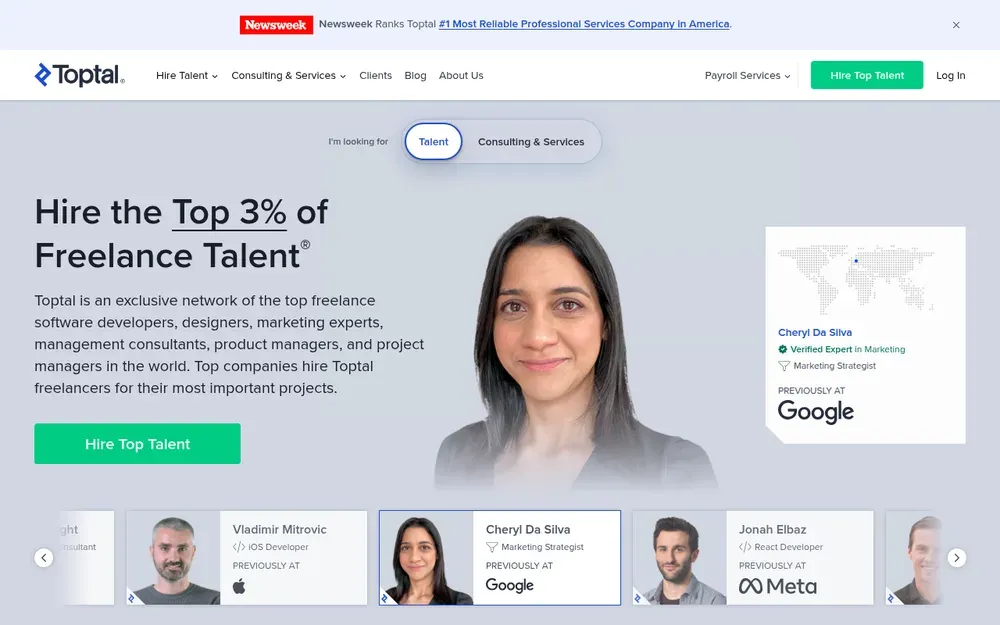 Toptal — A talent network that screens freelance developers, designers and finance experts before clients meet them.