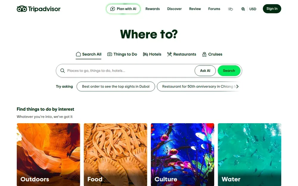 Tripadvisor — Traveller reviews and photos of hotels, restaurants and attractions, with booking links.