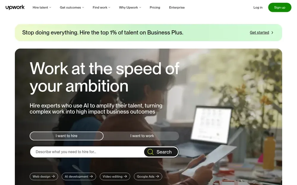 Upwork — A freelance marketplace where clients post work and independent professionals bid for it.