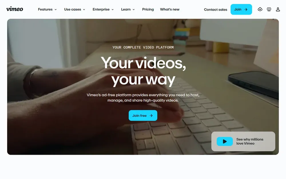 Vimeo — Video hosting for creators and businesses, with an ad-free player that embeds on any site.