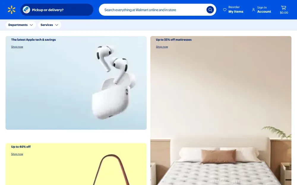 Walmart — The biggest US retailer online: groceries and everything else, ordered for pickup or same-day delivery from a nearby store.
