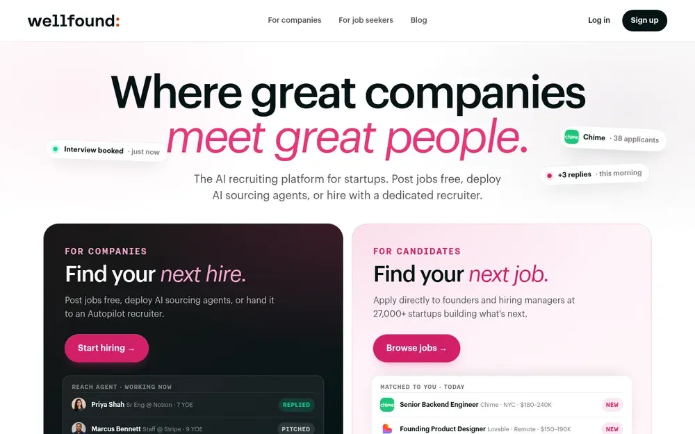 Wellfound — A job board for start-ups, where listings show salary and equity up front.